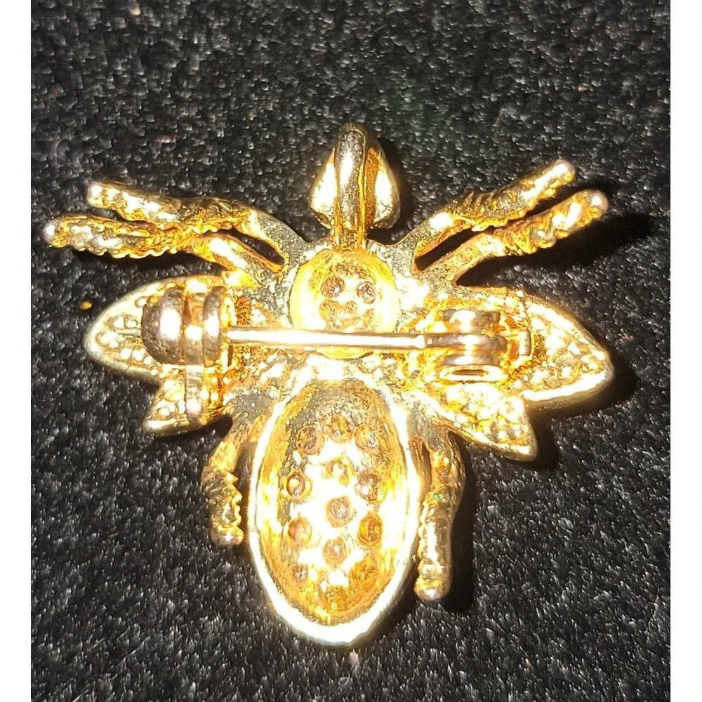 Gold Tone Blue Rhinestone Bee Brooch Pin Vintage Style Insect Jewelry‎ Novelty